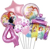 Prinsessen Verjaardag Versiering - Leeftijd: 4 Jaar - Prinsesjes Thema - Kinderverjaardag / Kinderfeestje - Roze Ballonnen - Feestversiering Prinsessen Thema - Prinses Ballonnen - Pink Balloons Princess - Meisje Verjaardag Versiering - vier Jaar