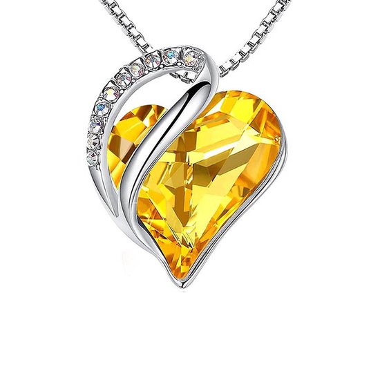 Ketting hartje versierd met geel Swarovski® kristal - 45 cm - Valentijnsdag - Moederdag Cadeau - Geschenkset Vrouwen - Cadeau voor Vrouw - Verjaardagscadeau - Cadeau - Geschenk voor haar - Kerst Cadeau - Juwelia