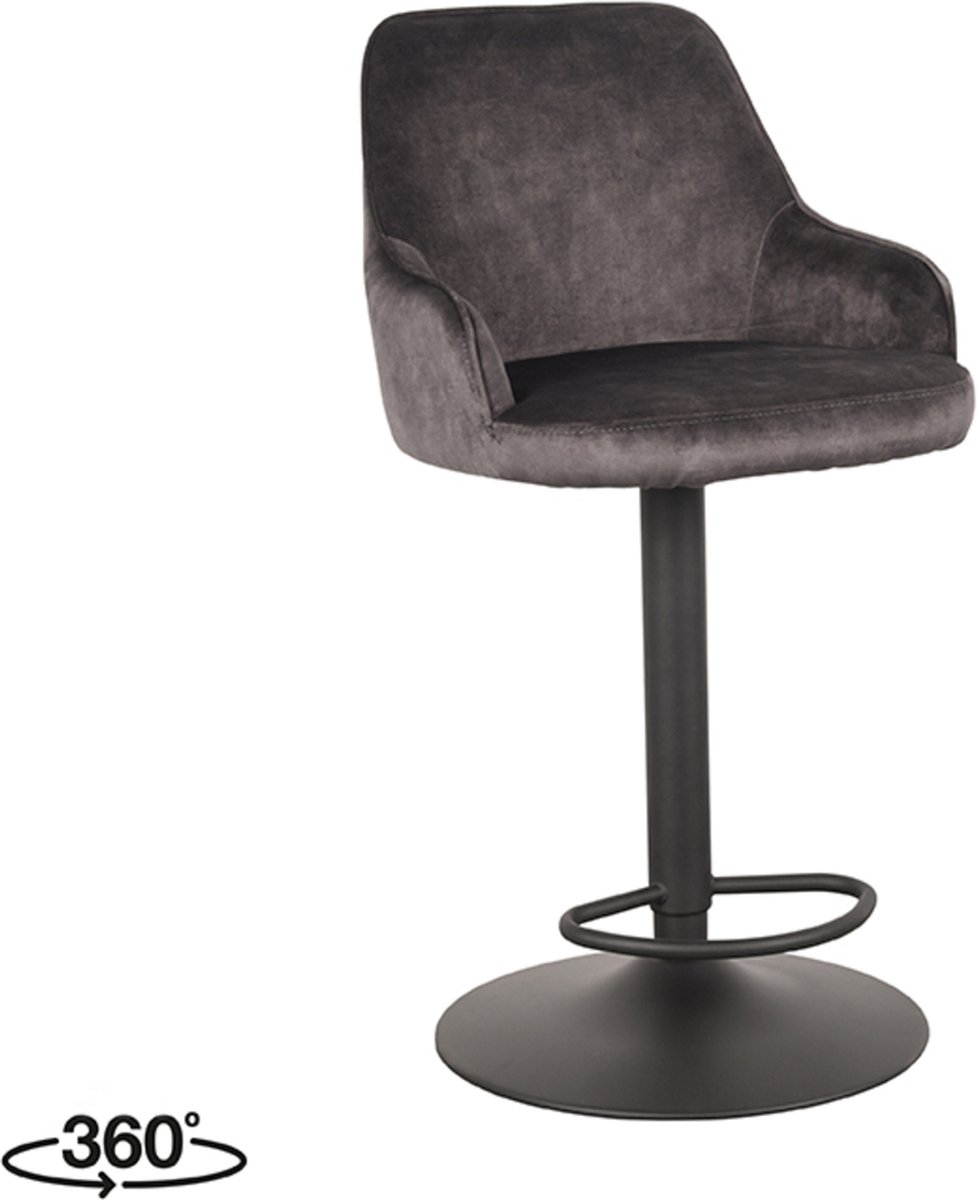 Fender Barkruk - Grijs - Velvet - Gaslift - Kruk - - Met Armleuning