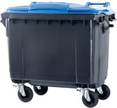 Afvalcontainer 660 liter grijs met blauw deksel