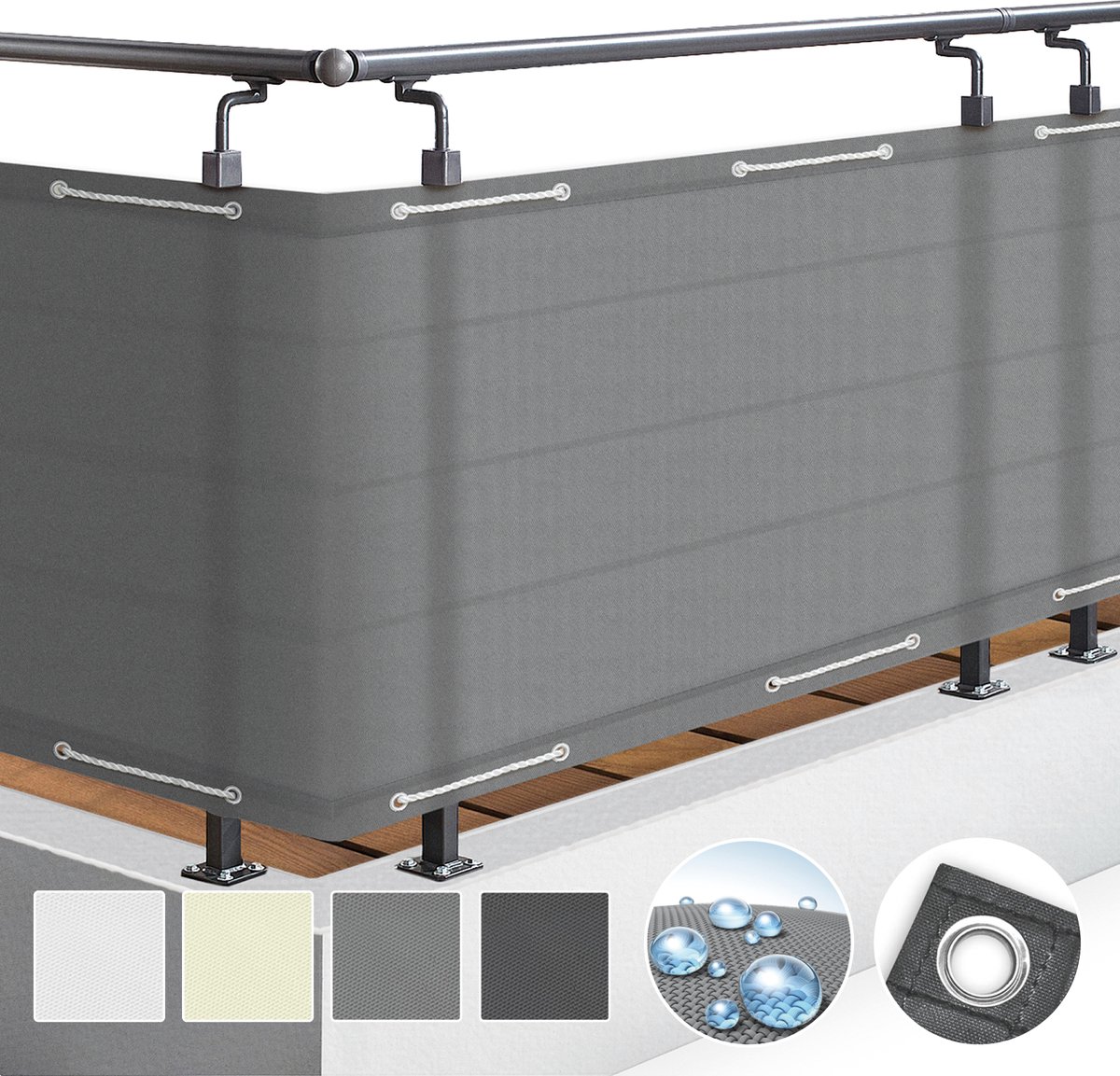 Sol Royal PB2 – Balkonscherm Grijs 500 x 90 cm – Balkondoek Waterafstotend – UV Bescherming – incl. Bevestigingsmateriaal