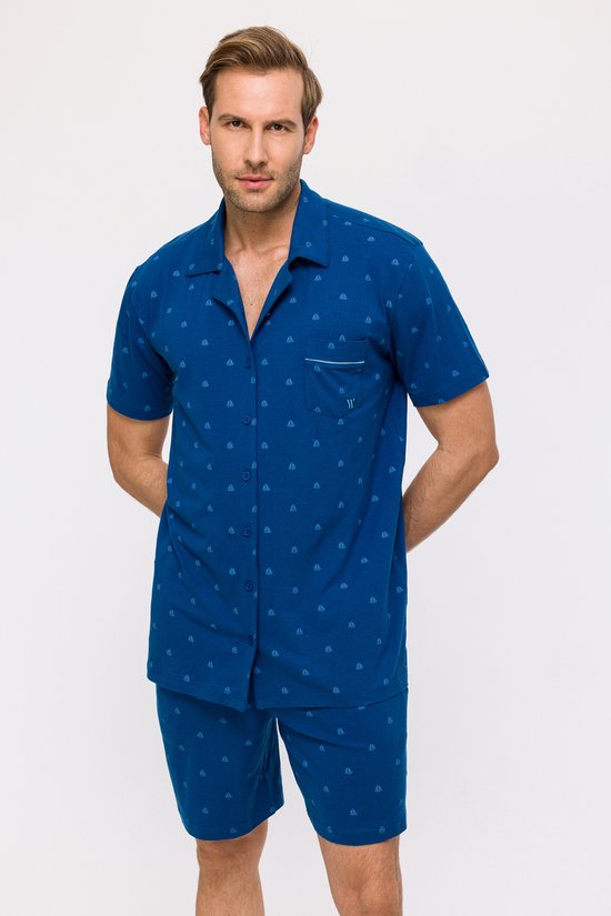 Lucky Korte herenpyjama met korte mouwen, zomer met knoopsluiting, maat M-XXL, grijs, Large