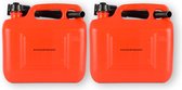 Set de 2 Jerricans-bidons Robustes de 5 Litres chacun - Rouge - Adaptés au Carburant - Avec Bec verseur et Poignée - Idéal pour Auto et moto