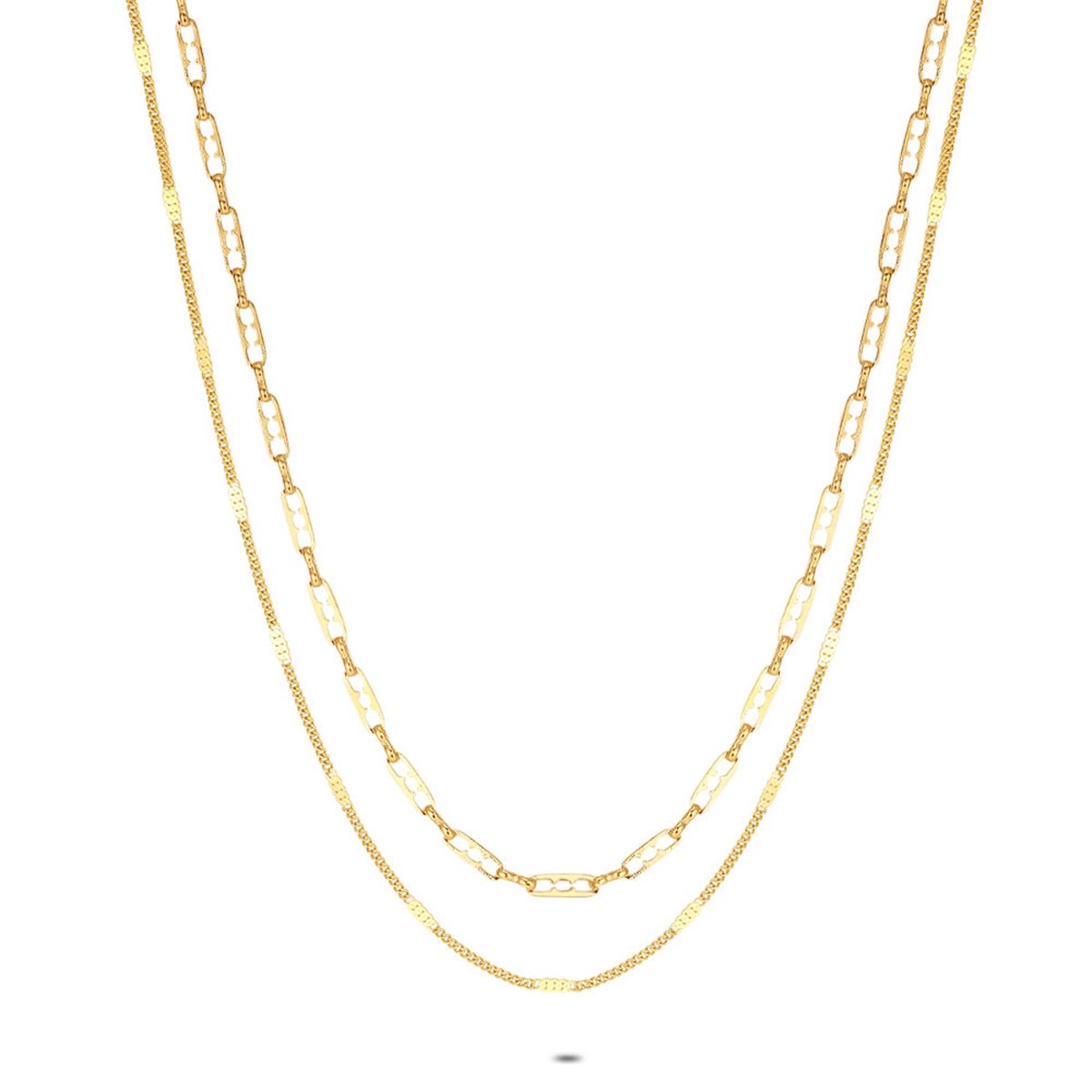 Twice As Nice Halsketting in goudkleurig edelstaal, dubbele ketting 40cm+5cm
