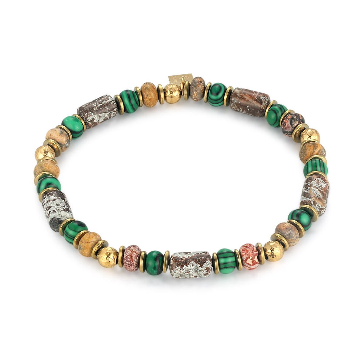 Twice As Nice Armband in goudkleurig edelstaal, groen en bruin 20cm