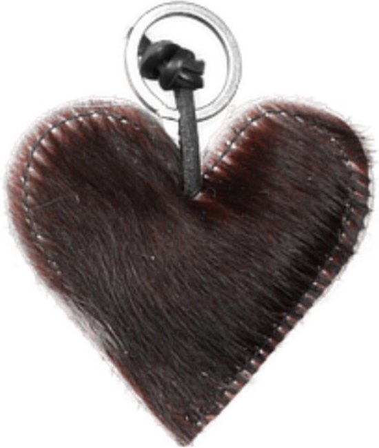Gevulde Hartvormige Koeienhuid Sleutelhanger bruin - sleutelhanger hart - sleutelhanger - koeienhuid