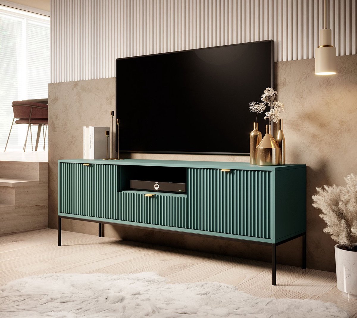 Meubella - TV-Meubel Navil - Groen - 154 cm