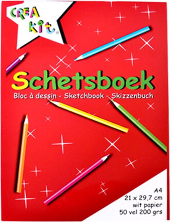 Creakit Schetsboek – Tekenpapier - A4 Formaat – 50 Vellen - 21 x 29.7 cm – Gelijmd aan bovenzijde - Wit papier – 200 gram - Geen Auteur