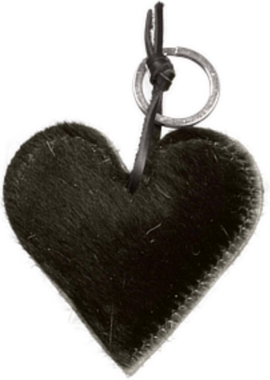 Gevulde Hartvormige Koeienhuid Sleutelhanger zwart - sleutelhanger hart - sleutelhanger - koeienhuid