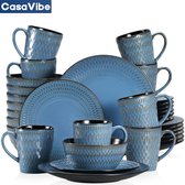CasaVibe Serviesset – 32 delig – 8 persoons – Porselein - Luxe – Blauw– Bordenset – Dinner platen – Dessertborden - Blauw - Pluvo