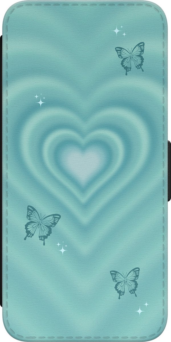 Leuke Telefoonhoesjes - Hoesje geschikt voor Samsung Galaxy A53 - Retro hart vlinder - Wallet Case met pasjeshouder - Print / Illustratie - Blauw