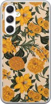 Leuke Telefoonhoesjes - Hoesje geschikt voor Samsung Galaxy A54 - Retro flowers - Soft case - TPU - Bloemen - Geel