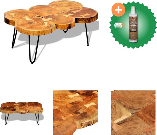 vidaXL Table basse en sheesham - Massief Hout - Marron - 90 x 60 x 35 cm - Handgemaakt - Table - Comprend un nettoyant et un assainisseur pour bois