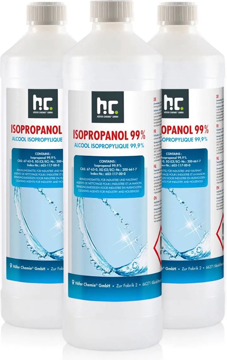 Alcohol isopropylique - Isopropanol - IPA - Isopropyle - 99,9% Zuiver -  2x1000ml - 2