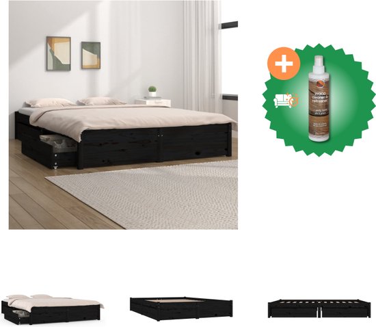vidaXL Bedframe met lades zwart 140x200 cm - Bed - Inclusief Houtreiniger en verfrisser