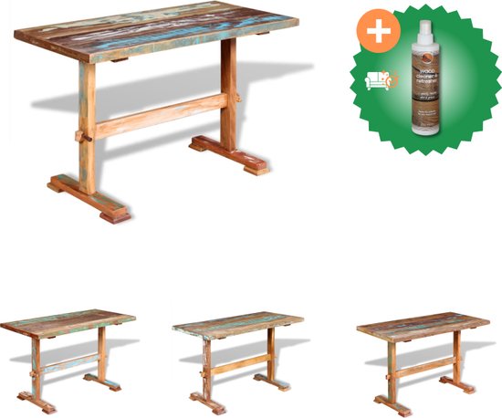 vidaXL Eettafel op voet 120x58x78 cm massief gerecycled hout - Tafel - Inclusief Houtreiniger en verfrisser
