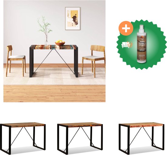 vidaXL Table à manger industrielle en bois - 120 x 60 x 76 cm - Multicolore - Table - Comprend un nettoyant et un rafraîchisseur pour bois