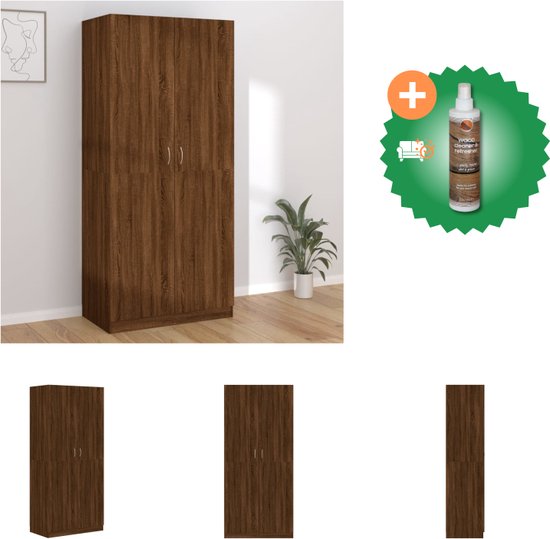 vidaXL Kledingkast 90x52x200 cm bewerkt hout bruineikenkleurig - Kast - Inclusief Houtreiniger en verfrisser