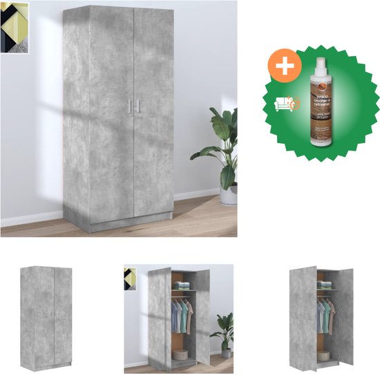 vidaXL Kledingkast 80x52x180 cm bewerkt hout betongrijs - Kast - Inclusief Houtreiniger en verfrisser
