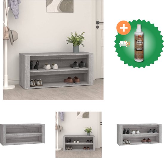 vidaXL Schoenenrek 100x35x45 cm bewerkt hout grijs sonoma eikenkleur - Schoenenkast - Inclusief Houtreiniger en verfrisser