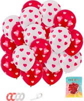 Festivz Latex Ballonnen met Hartjes patroon 40 stuks - Liefde - Hartjes Ballonnen - Love - Feestversiering – Rood & Wit - Cadeau - Feest - Man & Vrouw - Hem & Haar - Anniversary - Valentijn - Moederdag