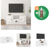 vidaXL Tv-meubel 100x35-5x45 cm bewerkt hout hoogglans wit - Kast - Inclusief Houtreiniger en verfrisser