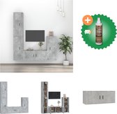vidaXL 4-delige Tv-meubelset bewerkt hout betongrijs - Kast - Inclusief Houtreiniger en verfrisser