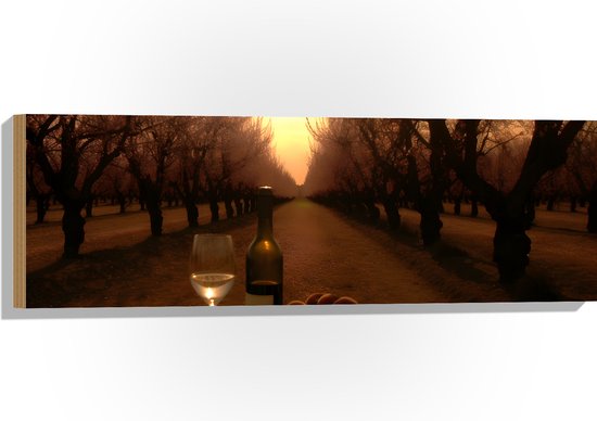 Hout - Wijn - Fruit - Glas - Landschap - Bomen - 90x30 cm - 9 mm dik - Foto op Hout (Met Ophangsysteem)