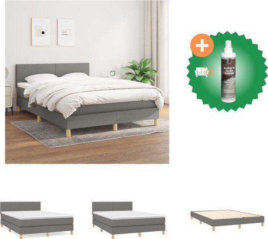 vidaXL Boxspring met matras stof donkergrijs 140x200 cm - Bed - Inclusief Reiniger