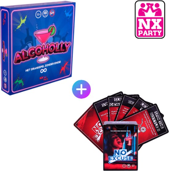 NX Party® DUO - Alcoholly® + No Excuse - Drankspellen - Nederlandstalig - Bordspel - Kaartspel - Spelletjes voor volwassenen - Drank spelletjes