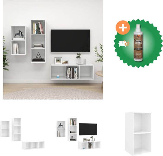 vidaXL 2x Tv-Meubel Spaanplaat Hoogglans Wit en Eikenkleur Televisie
