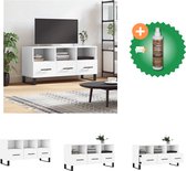 vidaXL Tv-meubel 102x36x50 cm bewerkt hout wit - Kast - Inclusief Houtreiniger en verfrisser