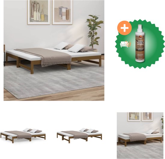 vidaXL Slaapbank uitschuifbaar grenenhout honingbruin 2x(75x190) cm - Bed - Inclusief Houtreiniger en verfrisser
