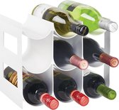 Praktisch wijn- en flessenrek, kunststof wijnrek voor maximaal 9 flessen, vrijstaand rek voor wijnflessen of andere dranken, wit