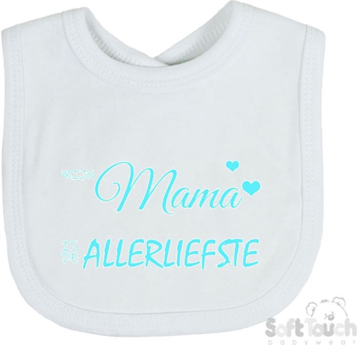 Goedkoopste Soft Touch Slabber Slabbetje Slab Mijn mama is de allerliefste Moederdag Unisex Katoen Wit/aquablauw Maat 33x22 Cm