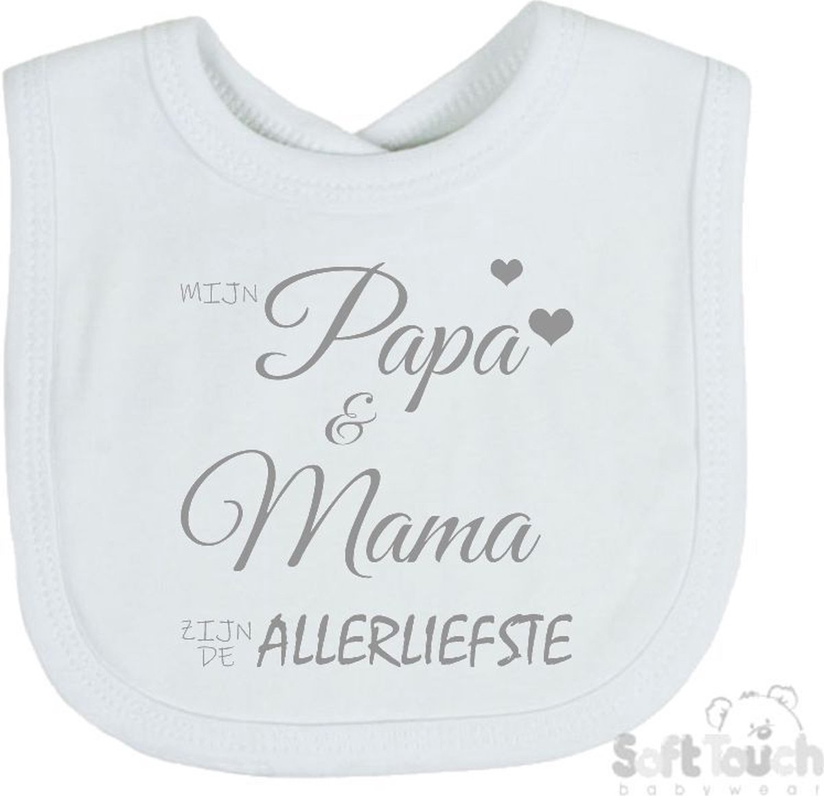 Goedkoopste Soft Touch Slabber Slabbetje Slab Mijn papa & mama zijn de allerliefste Unisex Katoen Wit/grijs Maat 33x22 Cm