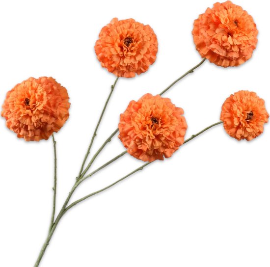 Silk-ka Kunstbloem-Zijden Bloem Tagetes Tak Oranje 91 cm