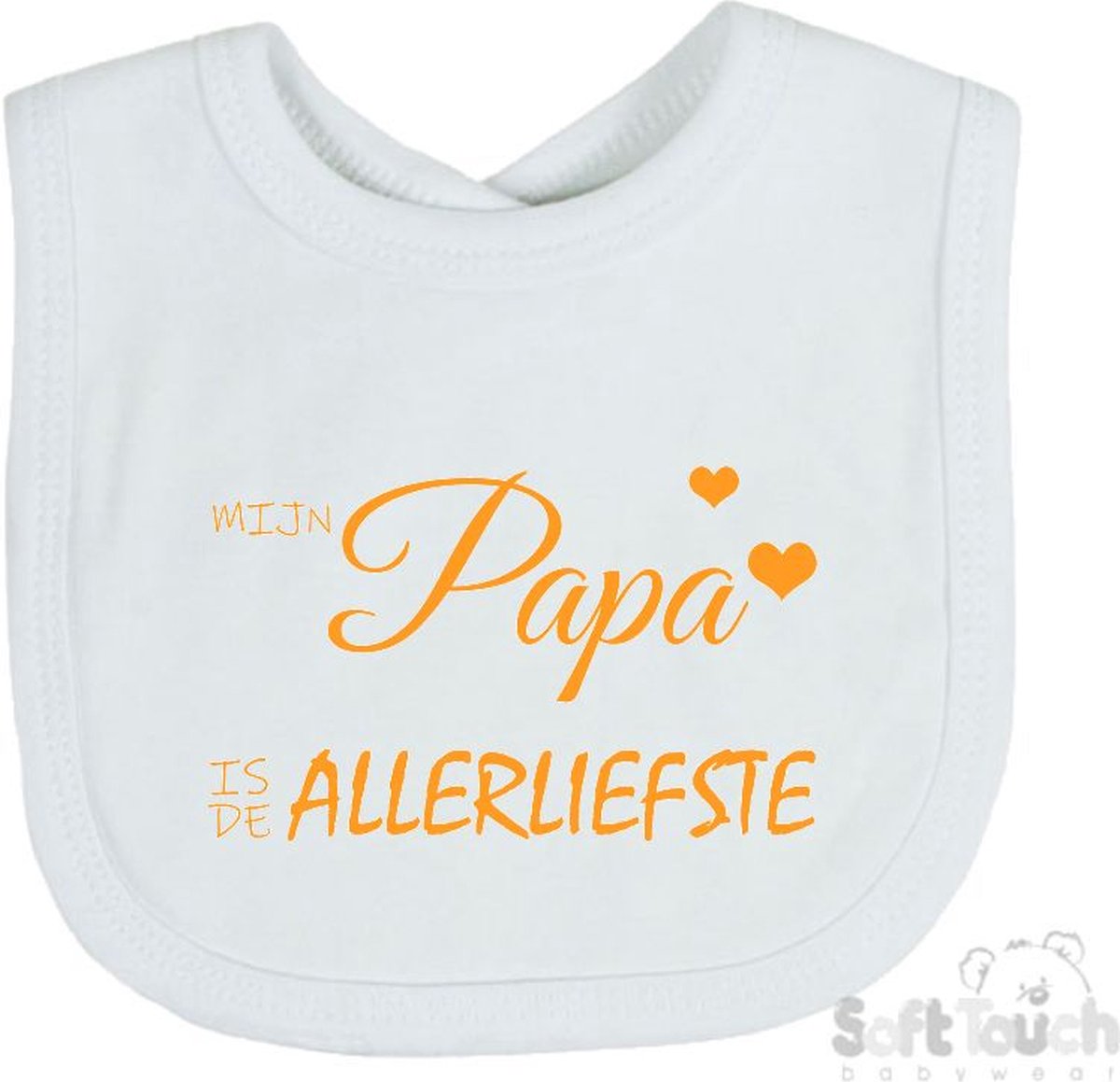 Goedkoopste Soft Touch Slabber Slabbetje Slab Mijn papa is de allerliefste Vaderdag Unisex Katoen Wit/mosterd Maat 33x22 Cm