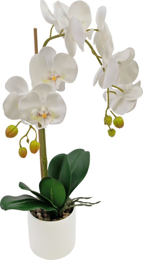 Kunst Orchidee 52 cm wit in witte pot