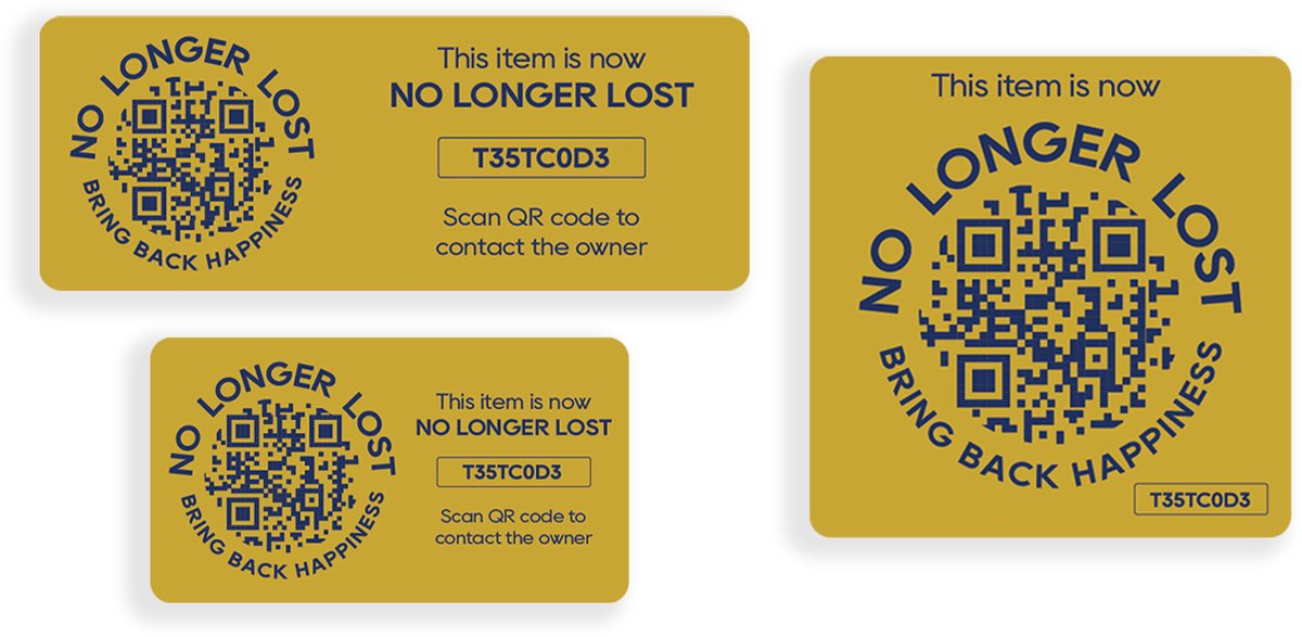 NoLongerLost - 'Triple Value Pack' Stickers - 3 stuks (verschillende afmetingen) - Mosterdgeel - Unieke QR code - Tracking