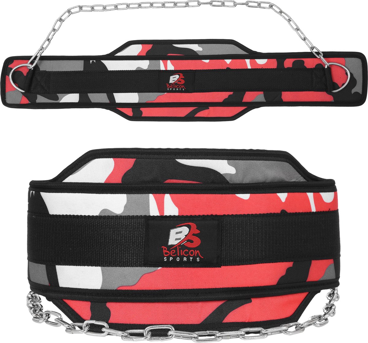 Neopreen Dipping Belt Gewichthefgordel Gym Belt Oefenriem Zware ketting - Rode camouflage
