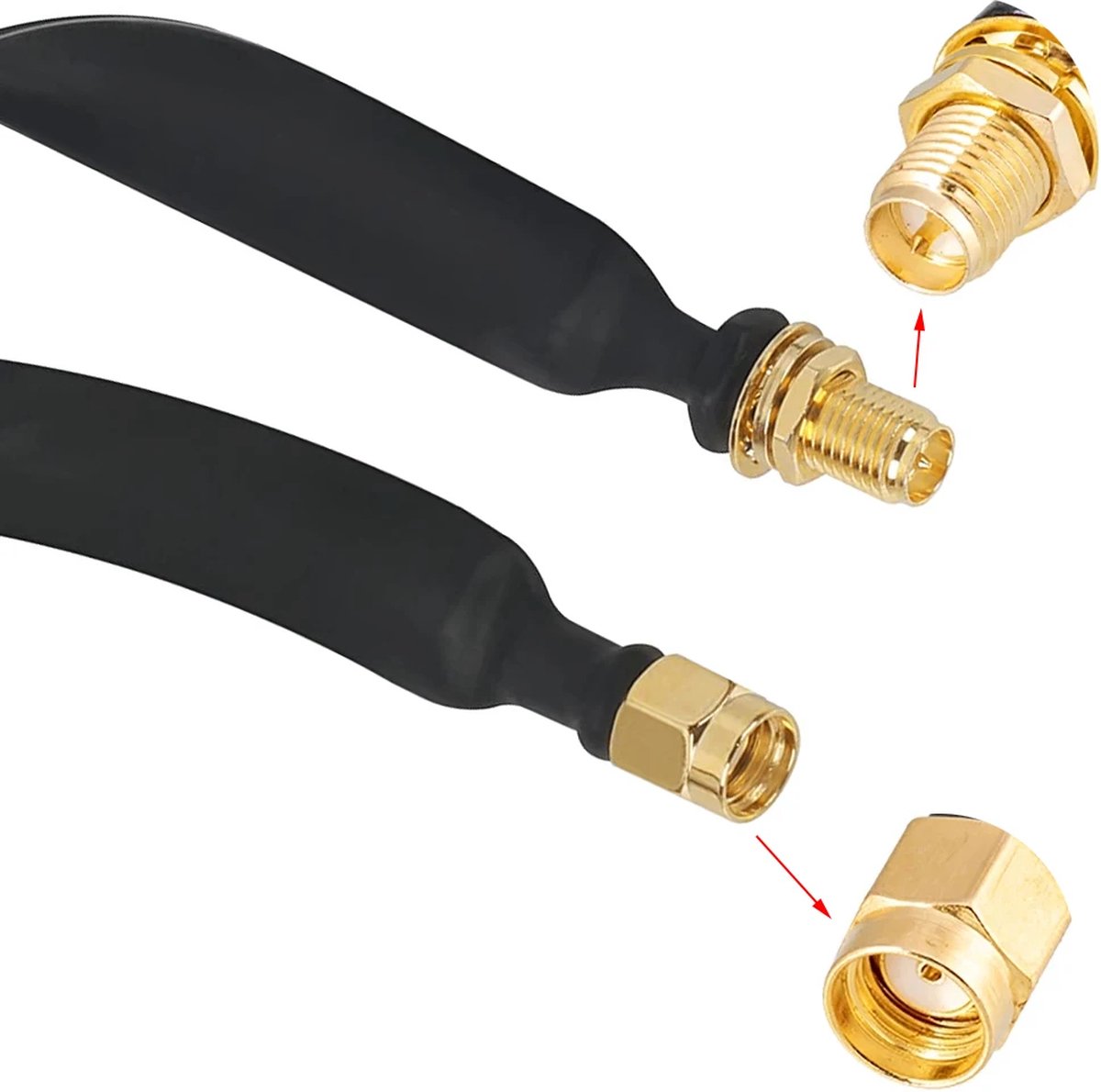 DrPhone SRC4 - Window Pass Through kabel - Platte RP SMA Male naar RP SMA Female Coaxiale Kabel – 80Cm – Raam