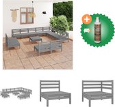 vidaXL 13 delige Loungeset massief grenenhout grijs Tuinset Inclusief Houtreiniger en verfrisser