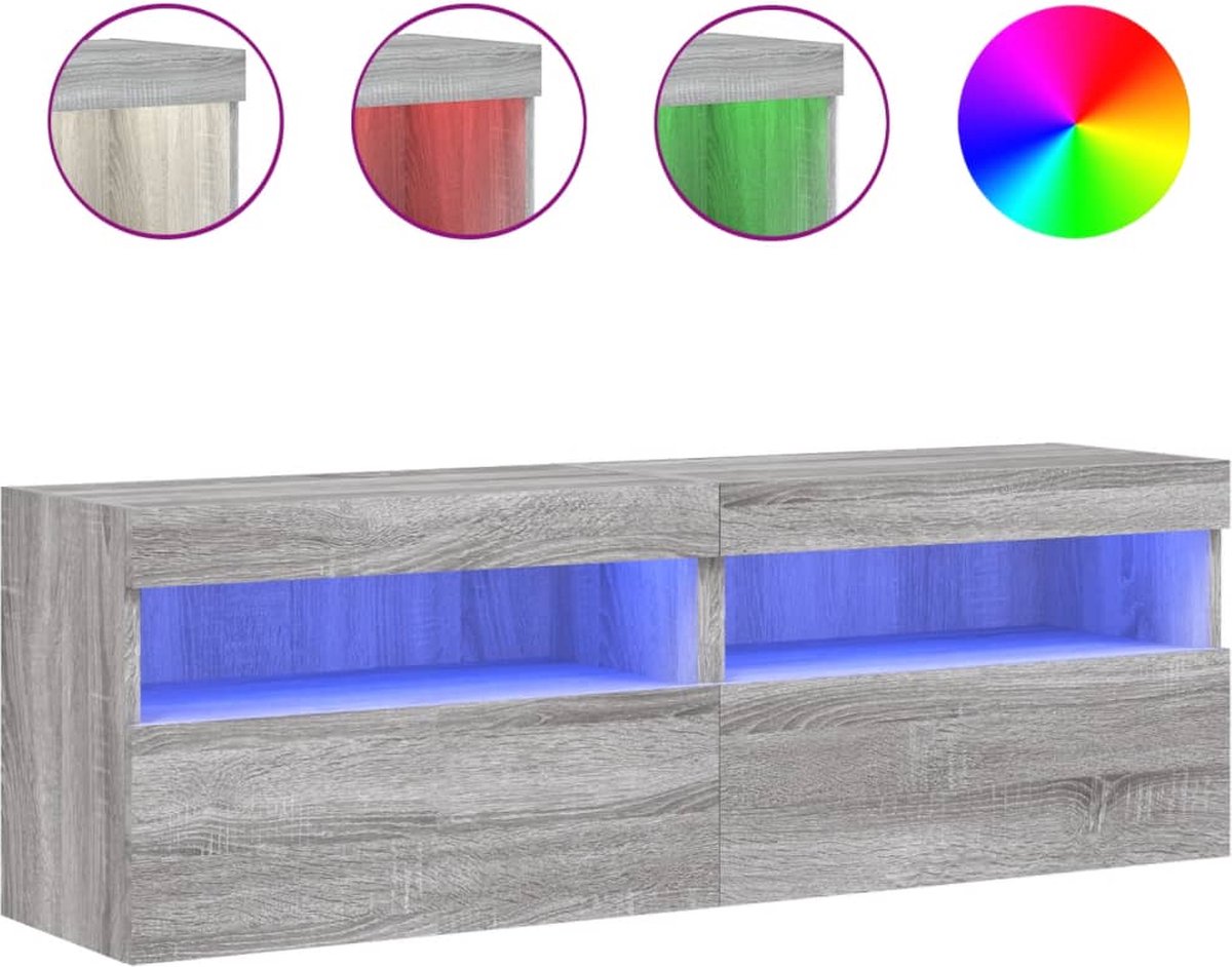 vidaXL - Tv-wandmeubels - met - LED - 2 - st - 60x30x40 - cm - grijs - sonoma - eiken