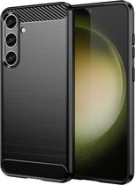 Geborsteld TPU Hoesje Geschikt voor Samsung Galaxy S24 Plus | Beschermhoes | Back Cover | Flexibel TPU | Stijlvol Carbon | Dun | Zwart