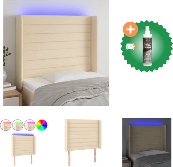 Foto: Vidaxl hoofdbord led cr me 103x16x118 128 cm verstelbaar duurzaam kleurrijk snijdbaar led strip bedonderdeel inclusief reiniger