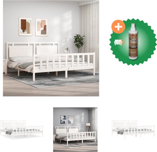 vidaXL Bedframe met hoofdbord massief hout wit 180x200 cm - Bed - Inclusief Houtreiniger en verfrisser