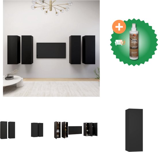 vidaXL Tv-meubelen 4 st 30-5x30x90 cm bewerkt hout zwart - Kast - Inclusief Houtreiniger en verfrisser