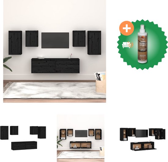 vidaXL Tv-meubelen 6 st massief grenenhout zwart - Kast - Inclusief Houtreiniger en verfrisser