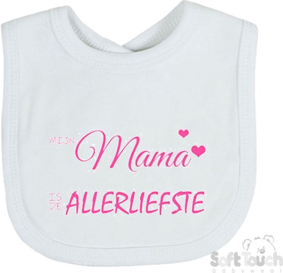 Goedkoopste Soft Touch Slabber Slabbetje Slab Mijn mama is de allerliefste Moederdag Unisex Katoen Wit/roze Maat 33x22 Cm